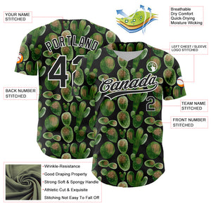 Custom Black White 3D Pattern Design Cactus Festival Authentic Baseball Jersey