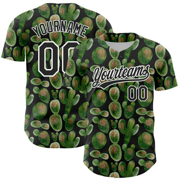 Custom Black White 3D Pattern Design Cactus Festival Authentic Baseball Jersey