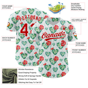 Custom White Red 3D Pattern Design Cactus Festival Authentic Baseball Jersey