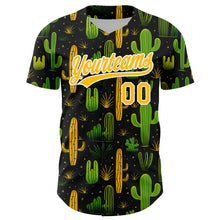 Load image into Gallery viewer, Custom Black Gold-White 3D Pattern Design Cactus Festival Authentic Baseball Jersey
