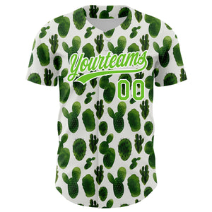 Custom White Aurora Green 3D Pattern Design Cactus Festival Authentic Baseball Jersey