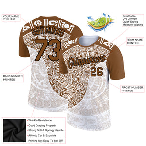 Custom White Brown-Black 3D Pattern Design Ancient Shapes Performance T-Shirt