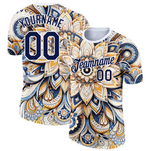 Load image into Gallery viewer, Custom White Navy 3D Pattern Floral Design Performance T-Shirt
