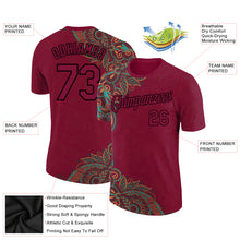 Load image into Gallery viewer, Custom Maroon Black 3D Pattern Floral Design Performance T-Shirt
