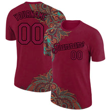 Charger l&#39;image dans la galerie, Custom Maroon Black 3D Pattern Floral Design Performance T-Shirt
