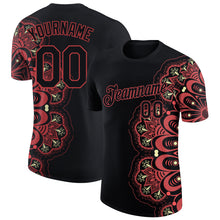 Load image into Gallery viewer, Custom Black Neon Pink 3D Pattern Floral Design Performance T-Shirt
