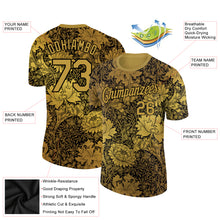 Laden Sie das Bild in den Galerie-Viewer, Custom Old Gold Black 3D Pattern Floral Design Performance T-Shirt
