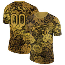 Загрузить изображение в средство просмотра галереи, Custom Old Gold Black 3D Pattern Floral Design Performance T-Shirt
