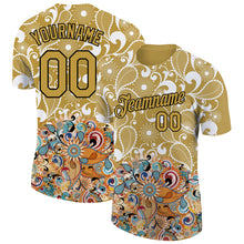 Load image into Gallery viewer, Custom Old Gold Black 3D Pattern Floral Design Performance T-Shirt
