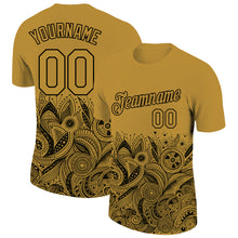 Загрузить изображение в средство просмотра галереи, Custom Old Gold Black 3D Pattern Floral Design Performance T-Shirt
