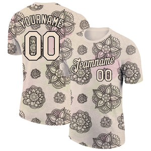 Custom City Cream Black 3D Pattern Floral Design Performance T-Shirt