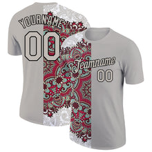 Загрузить изображение в средство просмотра галереи, Custom Light Gray Black 3D Pattern Floral Design Performance T-Shirt
