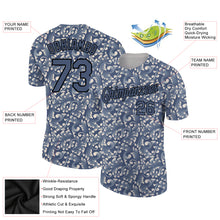 Load image into Gallery viewer, Custom Blue Black 3D Pattern Floral Design Performance T-Shirt
