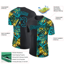 Load image into Gallery viewer, Custom Black Lakes Blue 3D Pattern Design Hawaii Tropical Palm Leaves Performance T-Shirt
