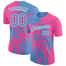 Load image into Gallery viewer, Custom Pink Light Blue-White 3D Pattern Design Hawaii Coconut Trees Performance T-Shirt
