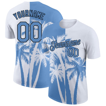Custom White Light Blue-Black 3D Pattern Design Hawaii Coconut Trees Performance T-Shirt