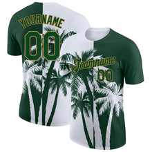 Laden Sie das Bild in den Galerie-Viewer, Custom Green Old Gold-White 3D Pattern Design Hawaii Coconut Trees Performance T-Shirt
