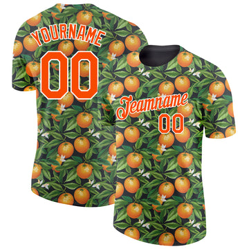Custom Green Orange-White 3D Pattern Design Orange Citrus Fruit Performance T-Shirt