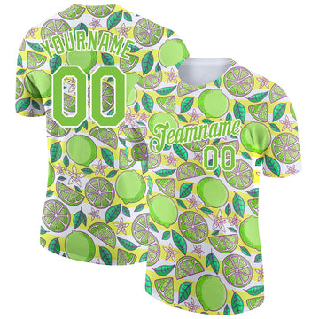 Custom White Neon Green 3D Pattern Design Lime Performance T-Shirt