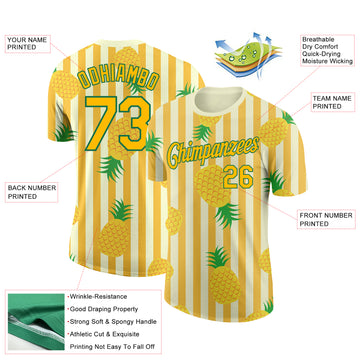 Custom Yellow Kelly Green 3D Pattern Design Hawaii Tropical Pineapple Performance T-Shirt