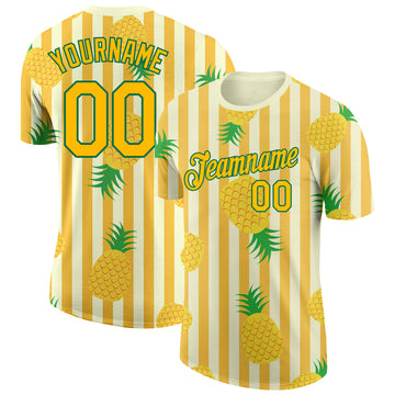 Custom Yellow Kelly Green 3D Pattern Design Hawaii Tropical Pineapple Performance T-Shirt