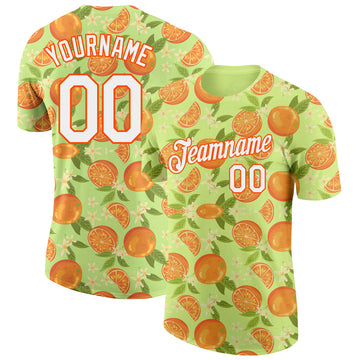 Custom Neon Yellow White-Orange 3D Pattern Design Orange Citrus Fruit Performance T-Shirt