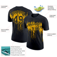 Laden Sie das Bild in den Galerie-Viewer, Custom Black Gold 3D Pattern Design Dripping Splatter Art Performance T-Shirt
