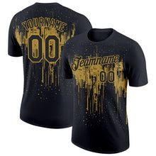 Charger l&#39;image dans la galerie, Custom Black Old Gold 3D Pattern Design Dripping Splatter Art Performance T-Shirt
