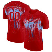 Load image into Gallery viewer, Custom Red Light Blue 3D Pattern Design Dripping Splatter Art Performance T-Shirt
