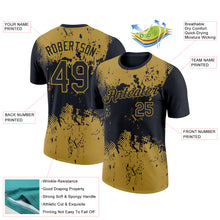 Загрузить изображение в средство просмотра галереи, Custom Black Old Gold 3D Pattern Design Dripping Splatter Art Performance T-Shirt
