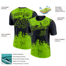 Charger l&#39;image dans la galerie, Custom Black Neon Green 3D Pattern Design Dripping Splatter Art Performance T-Shirt
