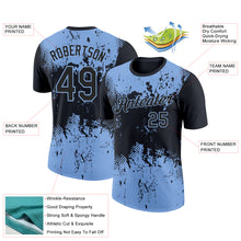 Загрузить изображение в средство просмотра галереи, Custom Black Light Blue 3D Pattern Design Dripping Splatter Art Performance T-Shirt
