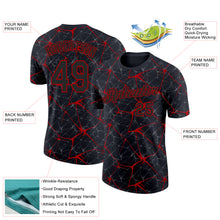 Charger l&#39;image dans la galerie, Custom Black Red 3D Pattern Design Abstract Network Performance T-Shirt
