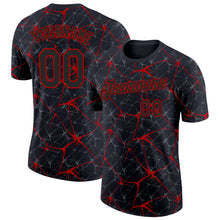 Загрузить изображение в средство просмотра галереи, Custom Black Red 3D Pattern Design Abstract Network Performance T-Shirt
