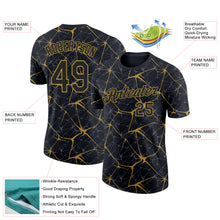 Загрузить изображение в средство просмотра галереи, Custom Black Old Gold 3D Pattern Design Abstract Network Performance T-Shirt
