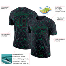 Laden Sie das Bild in den Galerie-Viewer, Custom Black Kelly Green 3D Pattern Design Abstract Network Performance T-Shirt
