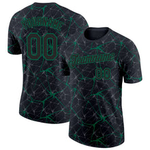 Charger l&#39;image dans la galerie, Custom Black Kelly Green 3D Pattern Design Abstract Network Performance T-Shirt
