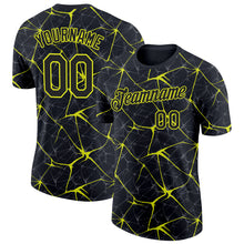 Загрузить изображение в средство просмотра галереи, Custom Black Neon Yellow 3D Pattern Design Abstract Network Performance T-Shirt
