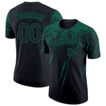 Custom Black Kelly Green 3D Pattern Design Abstract Sharp Shape Performance T-Shirt