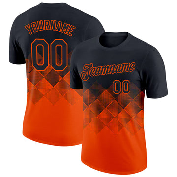 Custom Black Orange 3D Pattern Design Gradient Square Shapes Performance T-Shirt