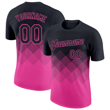 Custom Black Pink 3D Pattern Design Gradient Square Shapes Performance T-Shirt