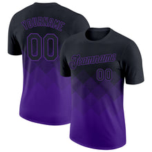 Загрузить изображение в средство просмотра галереи, Custom Black Purple 3D Pattern Design Gradient Square Shapes Performance T-Shirt
