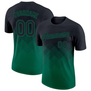 Custom Black Kelly Green 3D Pattern Design Gradient Square Shapes Performance T-Shirt