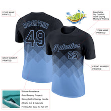 Загрузить изображение в средство просмотра галереи, Custom Black Light Blue 3D Pattern Design Gradient Square Shapes Performance T-Shirt
