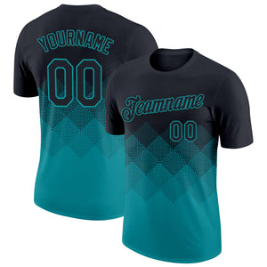 Custom Black Teal 3D Pattern Design Gradient Square Shapes Performance T-Shirt