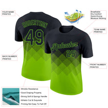 Загрузить изображение в средство просмотра галереи, Custom Black Neon Green 3D Pattern Design Gradient Square Shapes Performance T-Shirt
