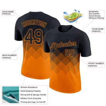 Custom Black Bay Orange 3D Pattern Design Gradient Square Shapes Performance T-Shirt