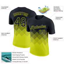 Load image into Gallery viewer, Custom Black Neon Yellow 3D Pattern Design Gradient Square Shapes Performance T-Shirt
