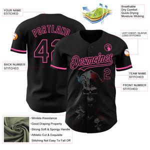 Custom Black Pink 3D Skull Fashion Authentic Baseball Jersey