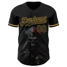 Загрузить изображение в средство просмотра галереи, Custom Black Old Gold 3D Skull Fashion Authentic Baseball Jersey
